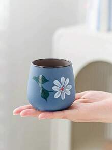 1pc 160ml Purple Clay Ceramic Teacup, Creative Retro Handpainted Gongfu Tea Cup, Espresso Coffee Cup, High-Quality Household Gathering Cup, Made In China