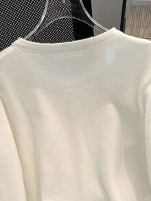 Women's Casual Bow Button Patchwork Contrast Color Pocket Knit Cardigan, Autumn/Winter - White - View 6