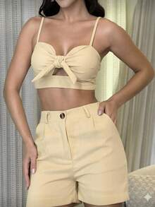 Women's Summer Short And Cropped Top Set. - Màu vàng - Xem 1