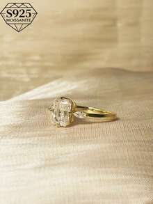 1pc 2ct Moissanite Rectangle Women's Ring, Hypoallergenic S925 Sterling Silver Ring, Radiant Cut, French Minimalist Jewelry, Engagement Promise Ring, Wedding Dress Accessory, Commute Outfit, Office Attire, Holiday Gift