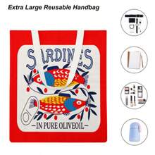 Fashionable Sardine Print Canvas Bag, Sardine Themed, Unisex Large Capacity Shoulder Bag, Shopping Bag, Lightweight Travel Luggage Bag, Reusable Student Commuter Canvas Bag, Suitable As Birthday Gift For Family And Friends - Multicolor - View 26