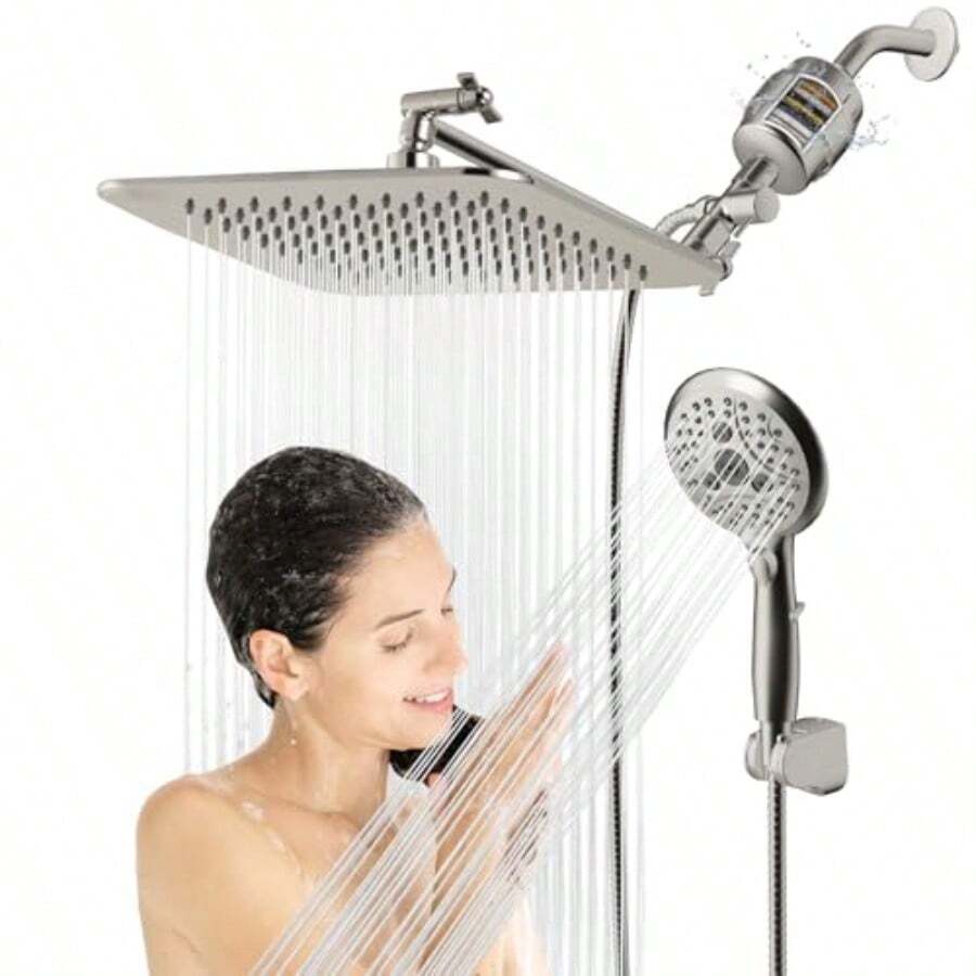GSYY 10'' Dual 20 E Filtered Shower Head With Handheld 6 Settings Handheld Shower Head High Pressure Rainfall Filter Cbo With 12'' Adustable Extension Arm 71'' Shower Bred Nickel - Một cỡ - Xem 1