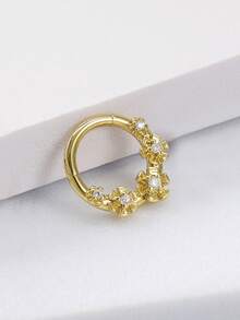 1pc Black & White Square Rhomboid Cubic Zirconia Decorated Women Nose Ring 18K Gold Plated CZ Seamless Nose Ring Clicker Hinged Segment Ring Surgical Steel Hypoallergenic 16G Nose Piercing Jewelry