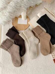 1 Pair/5 Pairs/10 Pairs Women's Warm Thick Knitted Soft Vintage Casual Mid-Calf Socks, Fuzzy Socks, Suitable For Pairing With Snow Boots Or Ankle Boots In Winter - Multicolor - View 2