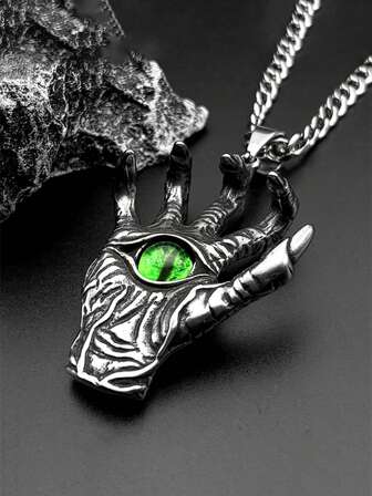 Collar con colgante de garra de ojo de diablo de estilo gótico y hip hop de acero inoxidable con cadena de suéter para hombres, regalo de Halloween