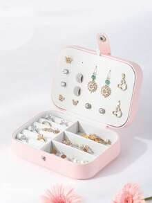 1 pieza Caja de almacenamiento de joyas multifuncional, organizador de joyas con 3 capas y cremallera para aretes, collares, anillos, pulseras, accesorios para el cabello - Caja de joyas portátil con compartimentos - Rosa - Ver 5