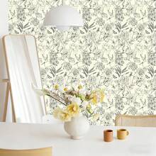 1 Roll Elegant Vintage Floral Self-Adhesive Wallpaper, Peel And Stick Wall Paper, Black & White Line Drawing Peony & Bird Pattern On Beige Background, Suitable For Living Room TV Backdrop, Home Decor, Cabinet, Bookshelf, Furniture Renewal, 17.32in Wide, Renter-Friendly, DIY Customizable - Multicolor - View 9