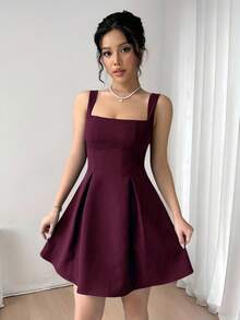 Vestido Holgado Con Cintura Baja Y Ajustada Para Mujeres,Ideal Para Vacaciones De Verano - Púrpura - Ver 3