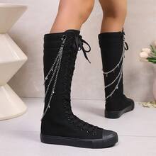 love ycodo Women's Fashionable Over-The-Knee Boots, New Style High Shaft Boots For Girls/Students, With Side Zipper And Decorative Chain - Black - View 2