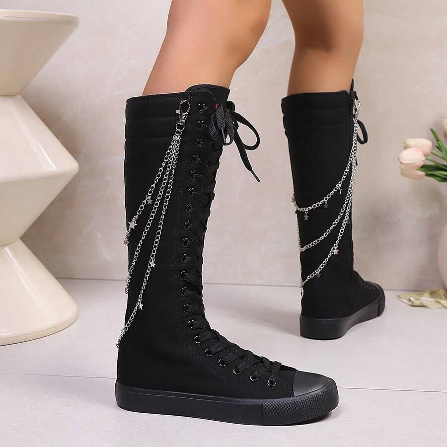 love ycodo Women's Fashionable Over-The-Knee Boots, New Style High Shaft Boots For Girls/Students, With Side Zipper And Decorative Chain
