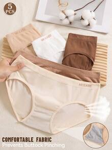 5 piezas de bragas sin costuras de cintura media de color Maillard para mujer, bragas de realce de glúteos de alta elasticidad, lencería cómoda y transpirable para mujer, ropa interior de mujer con funda para el vientre plano - Multicolor - Ver 2