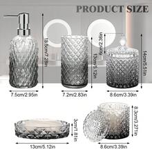 5-Piece Diamond-Cut Glass Bathroom Accessories Set, Rust-Proof Toothbrush Holder & Soap Dispenser, Tumbler & Cotton Jar, Modern Crystal Bathroom Decor - Back To School Gift For Dorm, Housewarming Gift - 彩色 - 查看 3