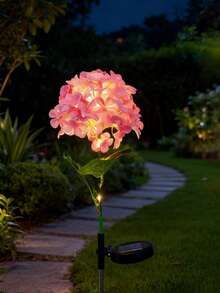 1pc Solar Powered Hydrangea Light, Outdoor Garden Artificial Flower Ambiance Lamp, Waterproof LED Landscape Light For Yard, Garden Path, Patio Decor, Party Backdrop And Romantic Night Scene Decoration - Solar-powered Hydrangea Ground Light - View 9