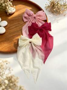 3pcs Women Solid Color Chiffon Bow Clip Hair Accessories Set, Cute Girly Everyday Commute Mesh Bow Hair Clips, Versatile Non-Damaging Half-Up Hairstyle, Claw Clips, Hair Slide, Hair Barrettes