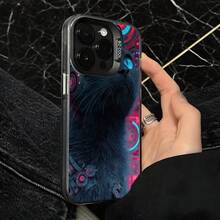 Funda de Teléfono Negra con Diseño de Gato Futurista y Luces Neón para iPhone 14 Pro Max y  Galaxy S23 Plus Adecuada para Todas las Estaciones Opción de Regalo Ideal - Negro - Ver 4