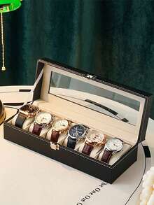 1pc Multi-Function Watch Box, PU Leather Watch Display Case, Large Capacity Watch Storage Box, Unisex, Suitable For Mechanical Watches, Quartz Watches, Children's Watches; Can Also Be Used As A Dust-Proof Jewelry And Glasses Storage Box, Gift For Girlfriend, Boyfriend, Mom, Dad, Valentine's Day, Mother's Day, Christmas, New Year, Halloween - Multicolor - View 3