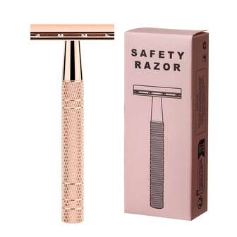 玫瑰金双刃剃须刀（不含刀片），男女通用，可重复使用，适合居家和旅行。