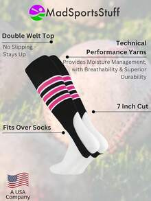 Estribos de Béisbol Patrón B 3 Rayas - negro/rosado neón/blanco - Ver 3