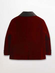 Young Boy Velvet Suit Jacket Green Collar Formal Blazer Spring - Burgundy - View 3