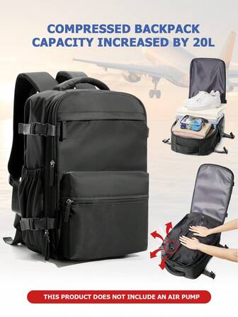 Vacuum Compression Backpack - Travel Compression Laptop Backpack For Business, Waterproof, Spacious Weekend Bag, Unisex Casual Daypack, Black Travel Backpack For Men, Functional Space-Saving Compression Backpack With 3D Foam Shoulder Straps, Adjustable Non-Slip, Lightweight Durable Nylon Material, Foldable, Non-Fading, Ideal For Students And Leisure Travel