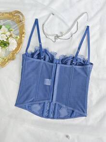 Ins Fashion Tight Bustier Sexy Fitted Strapless Lace Camisole, Refreshing Light Blue - Blue - View 7
