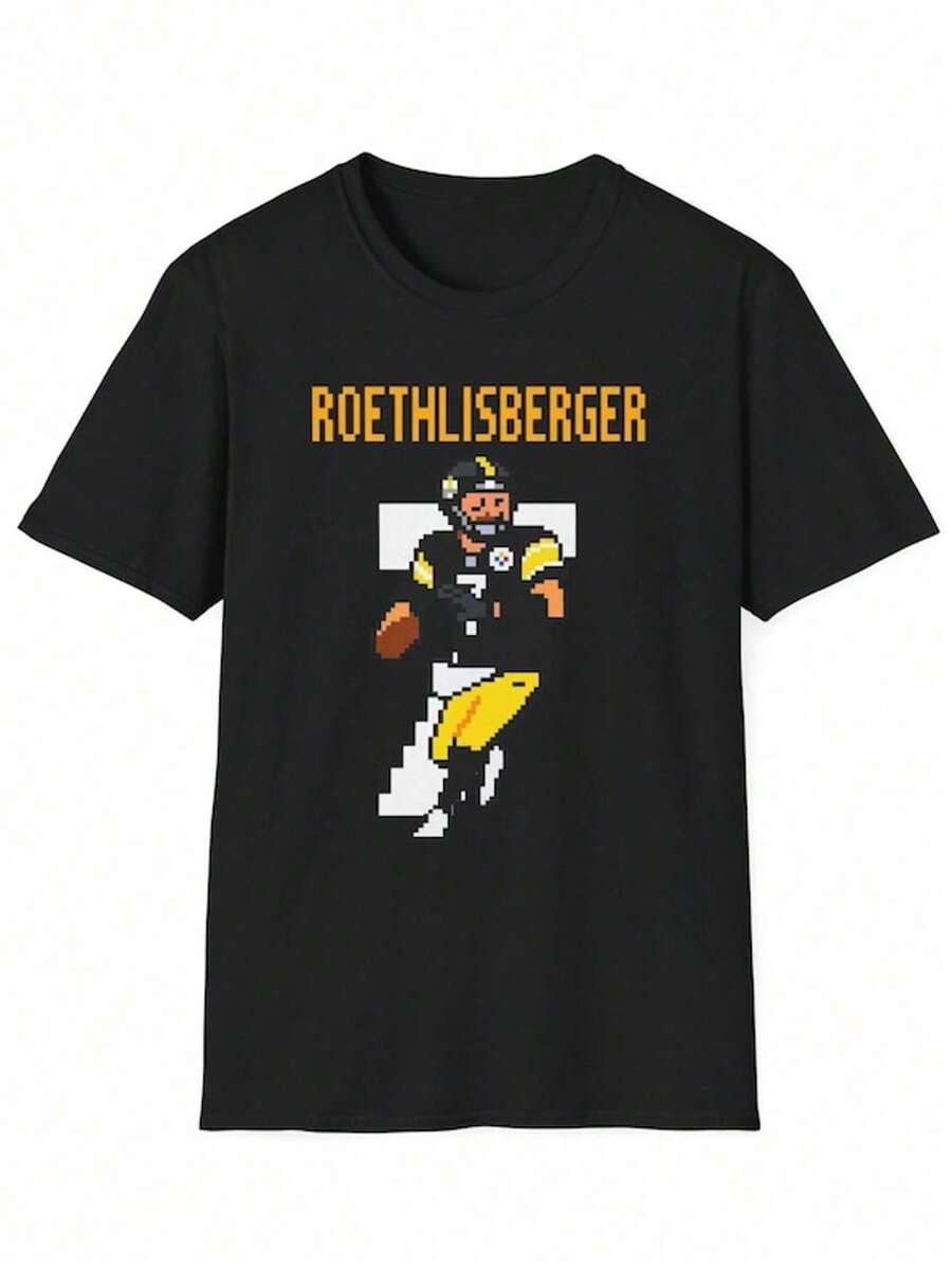 Ben Roethlisberger Pixel Art Pittsburgh Steelers Shirt Retro 8 Bit Vintage Football Tee 7 Jersey Gra - màu đen - Xem 1