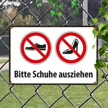 2D Flat, 1pc Metal Sign,  German Language Sign "Verbotss Bitte Schuhe Ausziehen" - Wall-Mounted Decorative Plaque 20x30cm/8x12in for Home, Office, Bar, Outdoor & Holiday Gift - Weiss - Übersicht 3