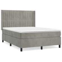 vidaXL Boxspringbett Mit Matratze, Hellgrau, 140x190 Cm, Samt - Grey - View 2