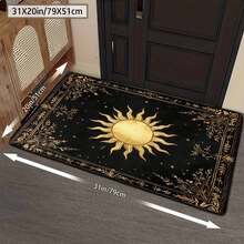 1Pc Large Mystical Moon & Golden Crescent Floral Area Rugs, Celestial Black With Golden Accents,Non-Slip Backing, Lightweight, Durable Polyester, Machine Washable, Easy To Clean, Soft Felt Back, Rug For Living Room, Bedroom Or Office, Sofa, Coffee Table, Kitchen, Bathroom, Balcony, Entrance Carpet, Apartment, Dormitory, Porch, Patio, Farmhouse Decor, Halloween, Fall Decor, Dark Academia Style, Indoor Use, Rugs For Living Room, Low Pile Carpet - 樣式 7 - 查看 7