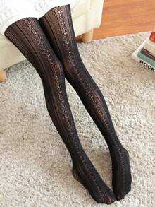 1 chiếc quần tất ren khoét lỗ kiểu Lolita Nhật Bản màu trắng cổ điển mới, kèm tất lưới thêu và tất chân. - màu đen - Xem 5