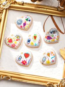 2/50pcs Random Multi-Color Fashionable Dark Heart & Devil's Eye Pendant, Suitable For DIY Necklace, Bracelet, Earring, Keychain, Phone Chain, Couple Gift Jewelry Making - Multicolor - View 5