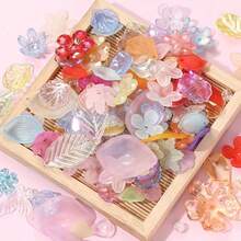 30g Pastel Acrylic Bead Set - Assorted Flower & Leaf Shapes For DIY Jewelry Making, Bracelets & Crafts - Multicolor - View 3