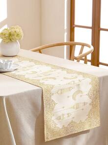 1 Stück Tischläufer aus Leinen mit Muster eines Mittelöstlichen Ramadan Stern- und Halbmond-Laternen-Motivs, geeignet für Feste, Partys, Geburtstage, Abendessen, Küchen- und Esszimmer-Dekoration, Schuhschrank- und Aufbewahrungsabdeckung, ganzjährige Heim- und Textil-Dekoration - Verschiedenfarbig - Übersicht 5