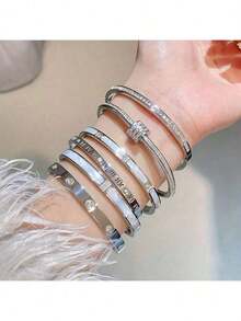 1pcs Classic Versatile  Stackable Bracelets Shiny Decoration Non-Fading High-End Jewelry - 金色 - 查看 4