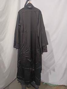 简约伊斯兰长袍，无头巾，长袖前开式休闲朴素穆斯林女式连衣裙 - 黑色 - 查看 2