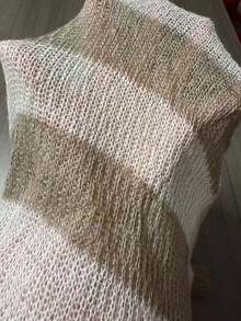 1pc Women Openwork Striped Cardigan Shrug Top, Lightweight And Loose, Sweet And Gentle V-Neck Style, Suitable For Spring And Autumn Accessories Women