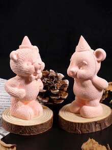 1pc 3D Cute Bear Blowing Candle Figurine Resin Mold, DIY Cement Clay Gypsum Backhand Bear Decor Resin Casting Mold - Home Decor Mold, Wedding Birthday Creative Gift Figurine, Handmade Casting Essential Mold - White - View 5