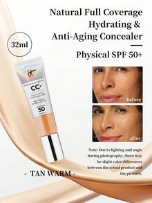 IT Cosmetics 焕肤CC霜，SPF 50+，暖棕色，32毫升/1.08盎司 | 集粉底和护肤于一体 | SPF 50+广谱防晒，有效抵御紫外线伤害 | 蕴含保湿成分，包括透明质酸、抗氧化剂和肽，令肌肤健康透亮