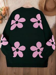 Cardigan tricotat cu model floral jacquard pentru femei, mărime mare, pulover versatil cu mânecă lungă, cadou de Ziua Îndrăgostiților, purtare zilnică