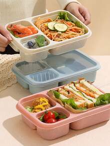 New Wheat Straw 3-Compartment Bento Lunch Box, Student/Office Worker Balanced Meal Container, Large Capacity Plastic Insulated Lunch Box - Multicolor - View 1