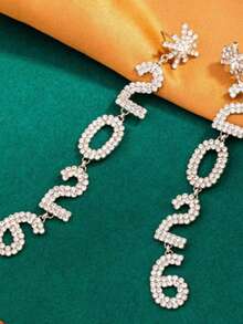 一对欧美跨境2026数字星形流苏耳环，轻盈简约设计，尽显奢华质感，新年礼物 - 銀色 - 查看 2