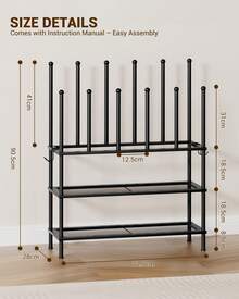 Oak&Tea Porte-chaussures métallique 3 étages - Rangement pour 12 paires - Noir - Design indépendant et gain de place pour entrée, couloir et appartement - Noir - Voir 8