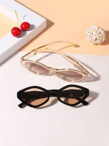 2副青少年（12-16岁）几何钻石框时尚眼镜，适合假日郊游、服装搭配和节日礼物 - 彩色 - 查看 6