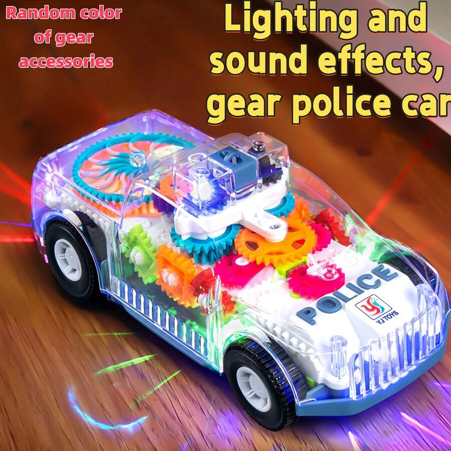1pc Transparent Gear Mechanical Car Toy With Light-Up Function, STEM Educational Interactive Toy, Visual Gear Design, Promotes Children's Cognitive Development, Suitable For Boys And Girls, Perfect Gift For Christmas, Halloween And Birthday