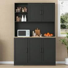 Kitchen Pantry Cabinet, 71" Tall Kitchen Pantries With 3 Pull-Out Drawers, Large Kitchen Storage Cabinets With Hutch & Door Shelves, Pantry Organizer With Microwave Coffee Stand For Dining Room, Black - màu đen - Xem 2