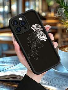 Funda de Teléfono Rosa Negra de Lujo Ligero, Elegante y Atractiva, Mate Negra, Compatible con 16PROMAX, 16PRO, 15PROMAX, 15PRO y Todos los Modelos, Esencial para Viajes Diarios - Negro - Ver 3