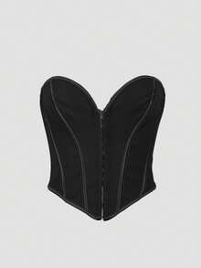 Top corto con corsé sin espalda con ojales y cordones de acero, estilo Y2K para festivales de música