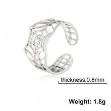 1pc Minimalist Stainless Steel Spider Web Adjustable Open Ring, Versatile Creative Design Unisex Commemorative Gift - Fashionable and Casual - View 10