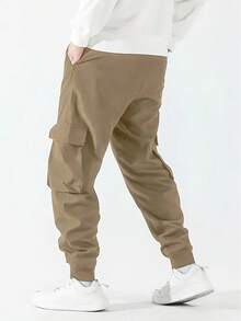 Men's Casual Print Side Pocket Cargo Pants, For Fall - Black - View 4