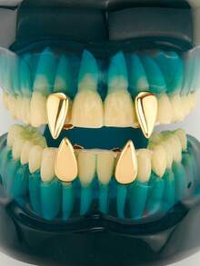 RACHELZ 4件套吸血鬼獠牙光滑表面牙套嘻哈上下亮面牙套男女通用饰品万圣节圣诞节礼物角色扮演牙套 - 銀色 - 查看 3